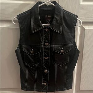 GAP Black Leather Vest with White Stitching